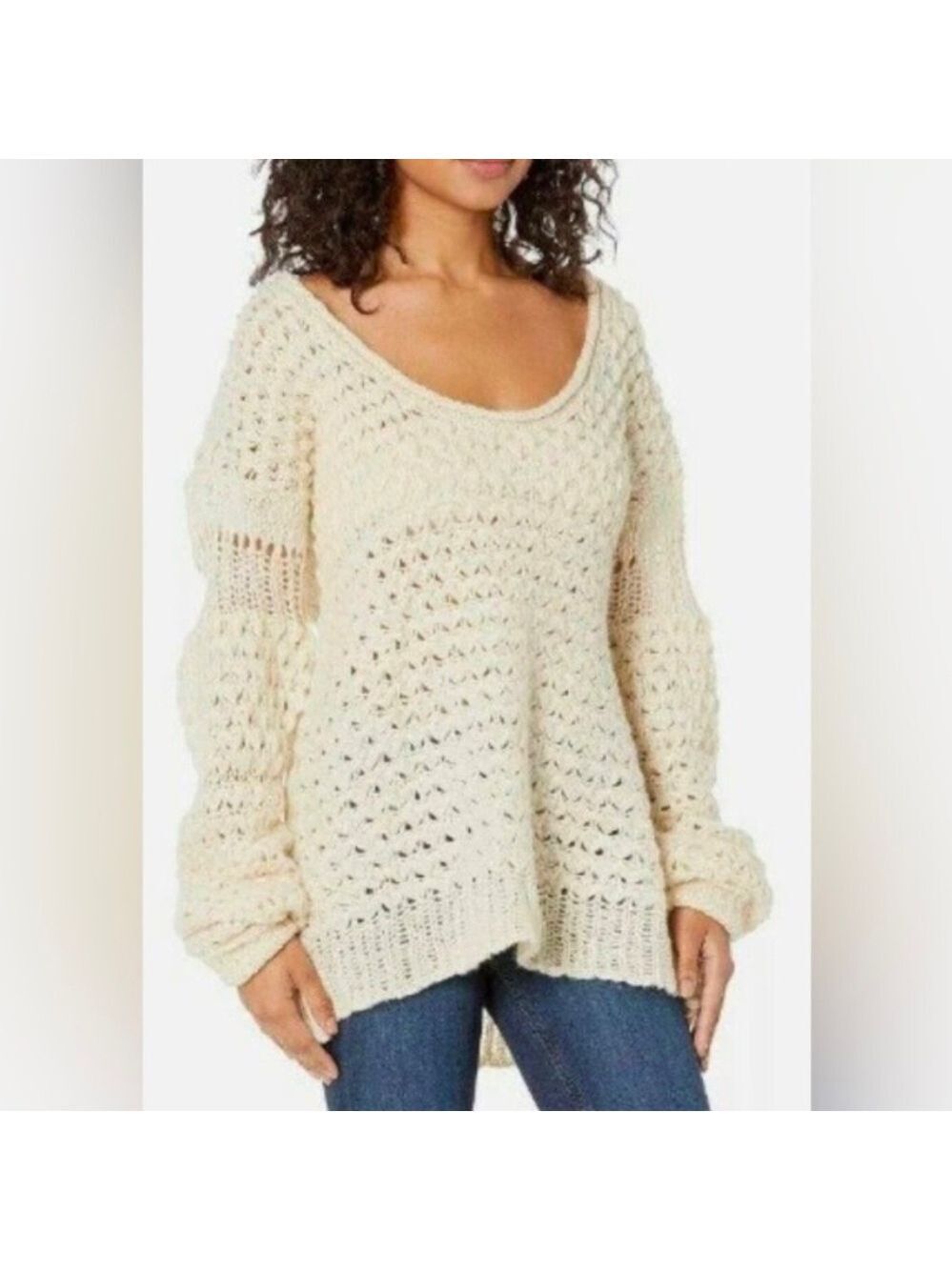 Free People cream Crashing Waves oversized vneck pullover womans sweater XS